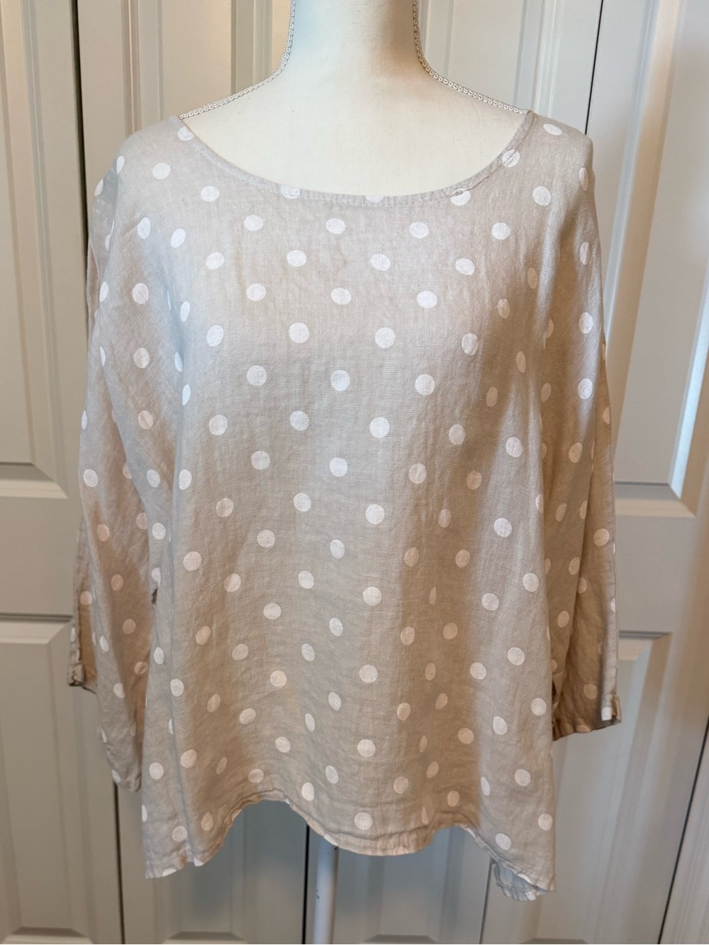 PURO LINO Beige Polka Dot Scoop Neck Blouse Size XL GUC